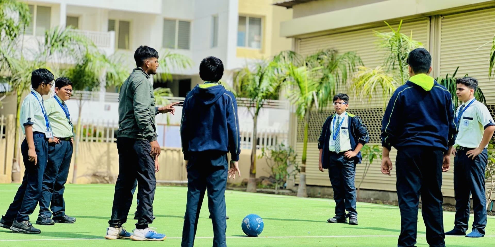 Regulation green sports turf and outdoor physical education grounds on Nagar Road